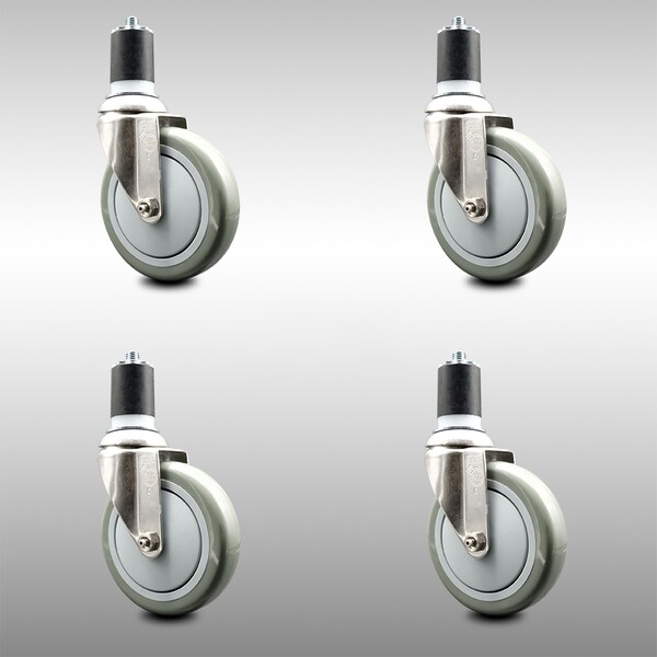 5 Inch 316SS Gray Polyurethane Swivel 1-7/8 Inch Expanding Stem Caster Set SCC